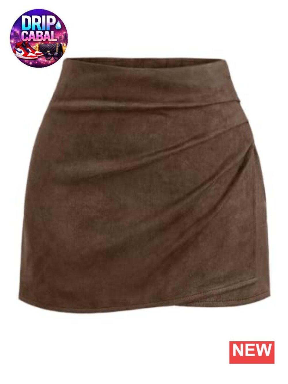 Women's High Waist Ruched Wrap Faux Suede Mini Skirt Bodycon